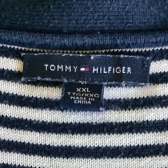 Tommy Hilfiger Striped V-Neck Pullover Sweater Sz XXL Navy/White 140R - Picture 9 of 12
